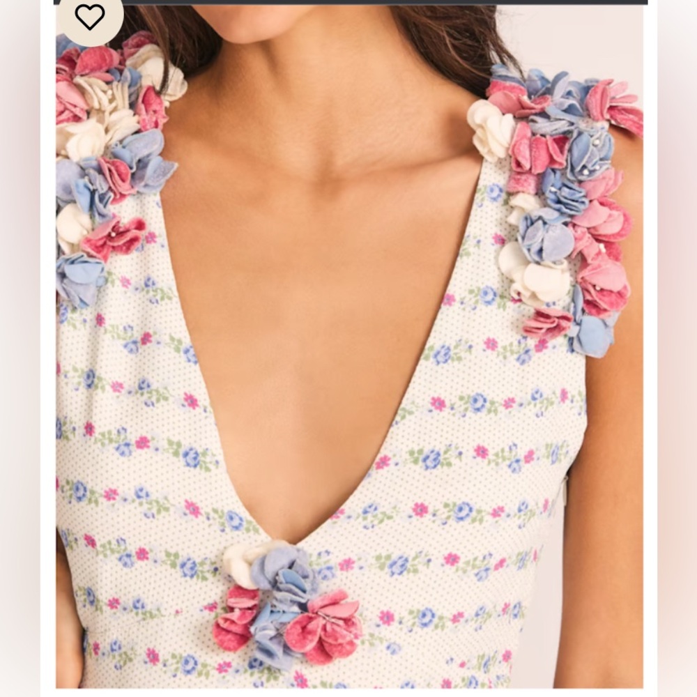 SOLD NWT LoveShackFancy White Floral Dress with Pink and Blue Accents - Picture 4 of 6